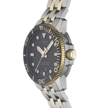 Montre Tissot T-Sport Seastar 1000 Powermatic 80 bicolore cadran noir bracelet acier bicolore 43 mm