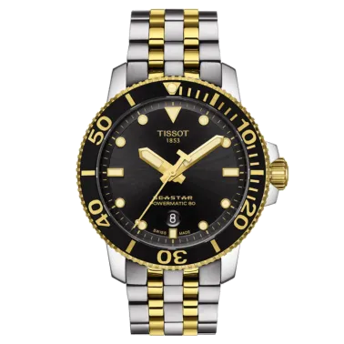 Montre Tissot T-Sport Seastar 1000 Powermatic 80 bicolore cadran noir bracelet acier bicolore 43 mm