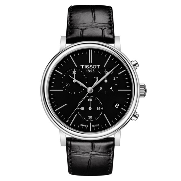 Montre Tissot T-Classic Carson Premium Chronograph quartz cadran noir bracelet cuir 41 mm