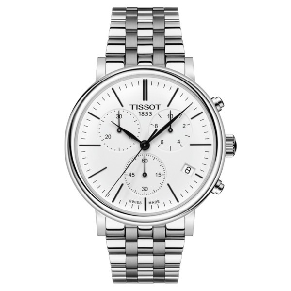 Montre Tissot T-Classic Carson Premium Chronograph quartz cadran blanc bracelet acier 41 mm