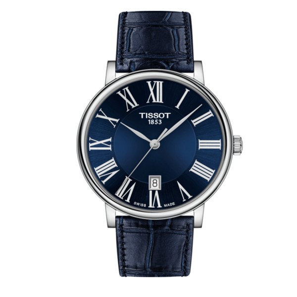 Montre Tissot T-Classic Carson Premium quartz cadran bleu bracelet cuir 40 mm