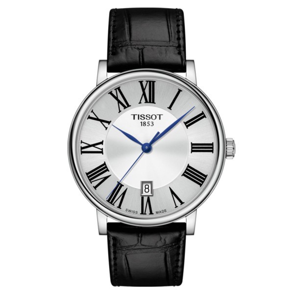 Montre Tissot T-Classic Carson Premium quartz cadran argenté bracelet cuir 40 mm