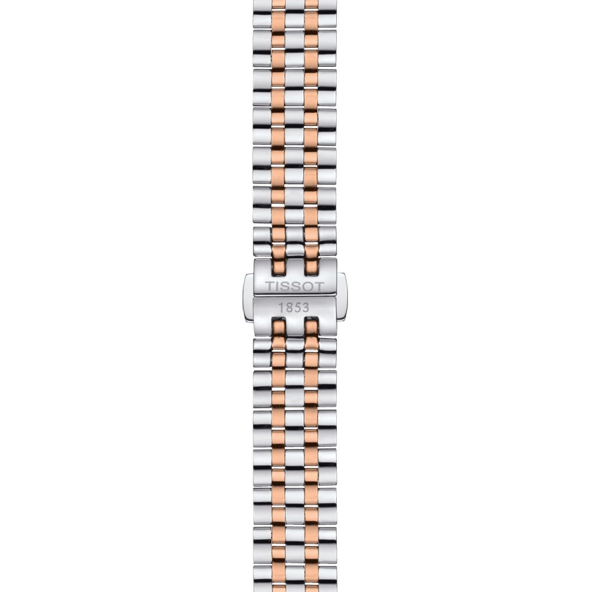 Montre Tissot T-Classic Carson Premium Lady quartz lunette acier PVD doré rose bracelet acier bicolore 30 mm