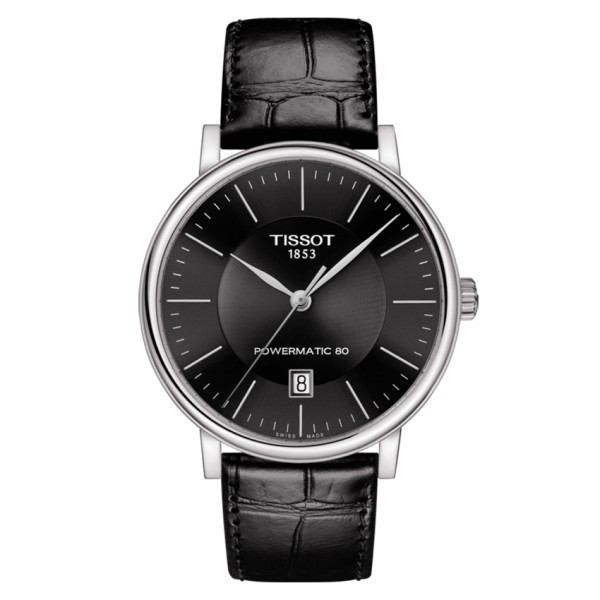 Montre Tissot T-Classic Carson Premium Powermatic 80 automatique cadran noir bracelet cuir noir 40 mm