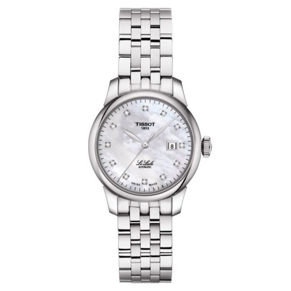 Montre Tissot T-Classic Le Locle Automatic Lady cadran nacre blanche bracelet acier 29 mm