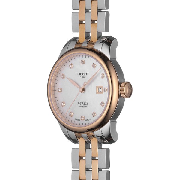 Montre Tissot T-Classic Le Locle Automatic Lady cadran nacre blanche bracelet acier bicolore 29 mm