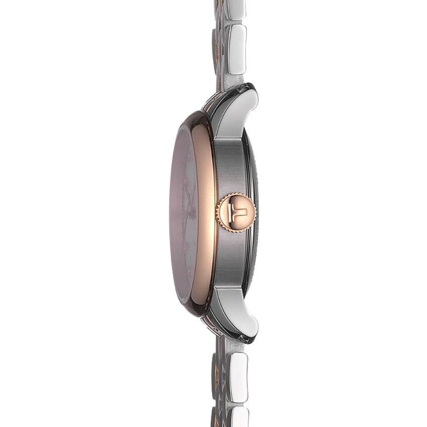 Montre Tissot T-Classic Le Locle Automatic Lady cadran nacre blanche bracelet acier bicolore 29 mm