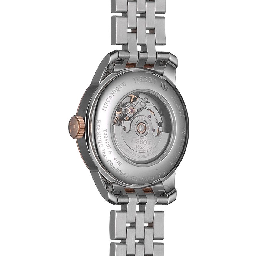 Montre Tissot T-Classic Le Locle Automatic Lady cadran nacre blanche bracelet acier bicolore 29 mm
