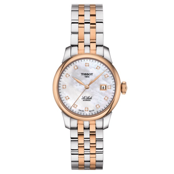 Montre Tissot T-Classic Le Locle Automatic Lady cadran nacre blanche bracelet acier bicolore 29 mm