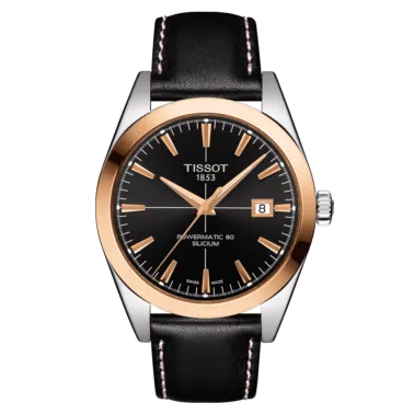 Montre Tissot T-Gold Gentleman Automatic cadran noir bracelet cuir noir 40 mm