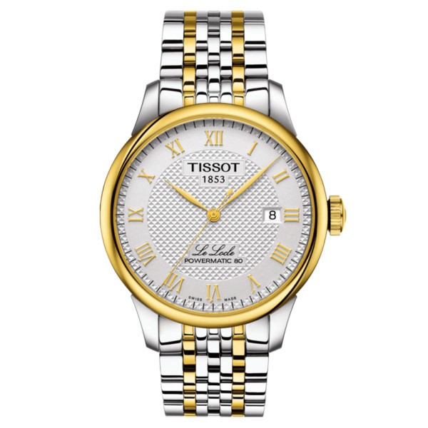 Montre Tissot T-Classic Le Locle Powermatic 80 Silicium bicolore cadran blanc bracelet acier 39 mm