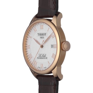 Montre Tissot T-Classic Le Locle Powermatic 80 Silicium PVD or rose cadran blanc bracelet cuir 39 mm