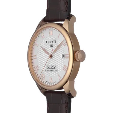 Montre Tissot T-Classic Le Locle Powermatic 80 Silicium PVD or rose cadran blanc bracelet cuir 39 mm