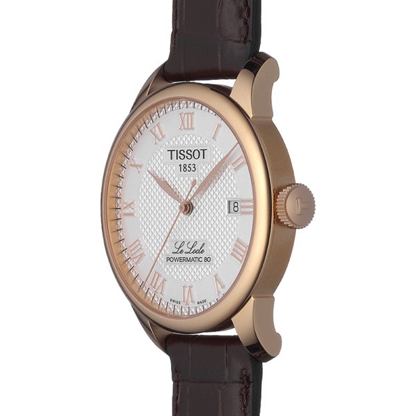 Montre Tissot T-Classic Le Locle Powermatic 80 Silicium PVD or rose cadran blanc bracelet cuir 39 mm