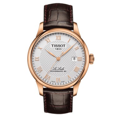 Montre Tissot T-Classic Le Locle Powermatic 80 Silicium PVD or rose cadran blanc bracelet cuir 39 mm