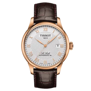 Montre Tissot T-Classic Le Locle Powermatic 80 Silicium PVD or rose cadran blanc bracelet cuir 39 mm