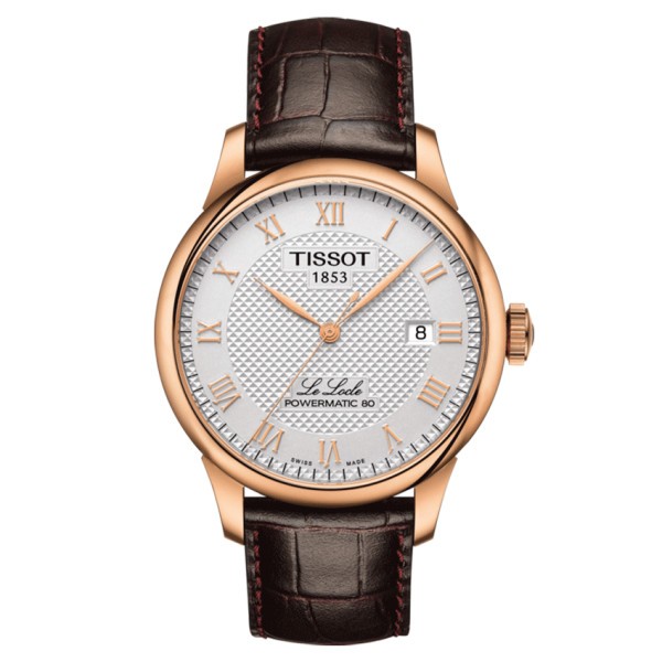 Montre Tissot T-Classic Le Locle Powermatic 80 Silicium PVD or rose cadran blanc bracelet cuir 39 mm