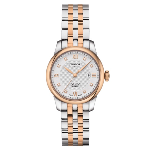 Montre Tissot T-Classic Le Locle Automatic Lady cadran argent bracelet acier bicolore 29 mm