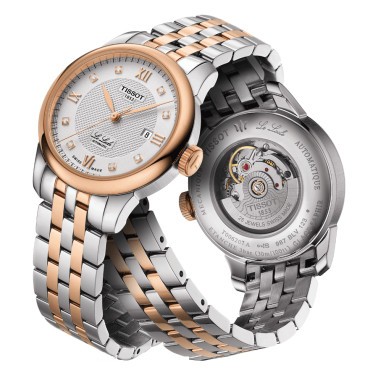 Montre Tissot T-Classic Le Locle Automatic Lady cadran argent bracelet acier bicolore 29 mm