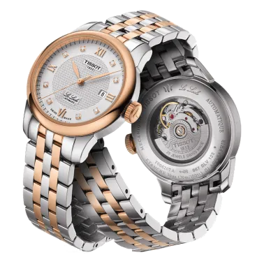 Montre Tissot T-Classic Le Locle Automatic Lady cadran argent bracelet acier bicolore 29 mm
