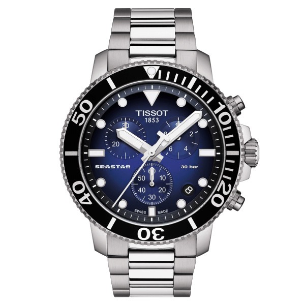 Montre Tissot T-Sport Seastar 1000 Chronograph quartz cadran bleu bracelet acier 45 mm