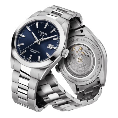 Montre Tissot T-Classic Gentleman Powermatic 80 Silicium cadran bleu bracelet acier 40 mm