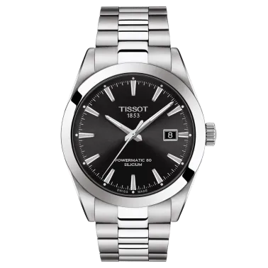 Montre Tissot T-Classic Gentleman Powermatic 80 Silicium cadran noir bracelet acier 40 mm