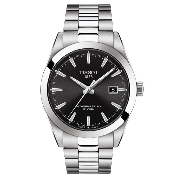 Montre Tissot T-Classic Gentleman Powermatic 80 Silicium cadran noir bracelet acier 40 mm