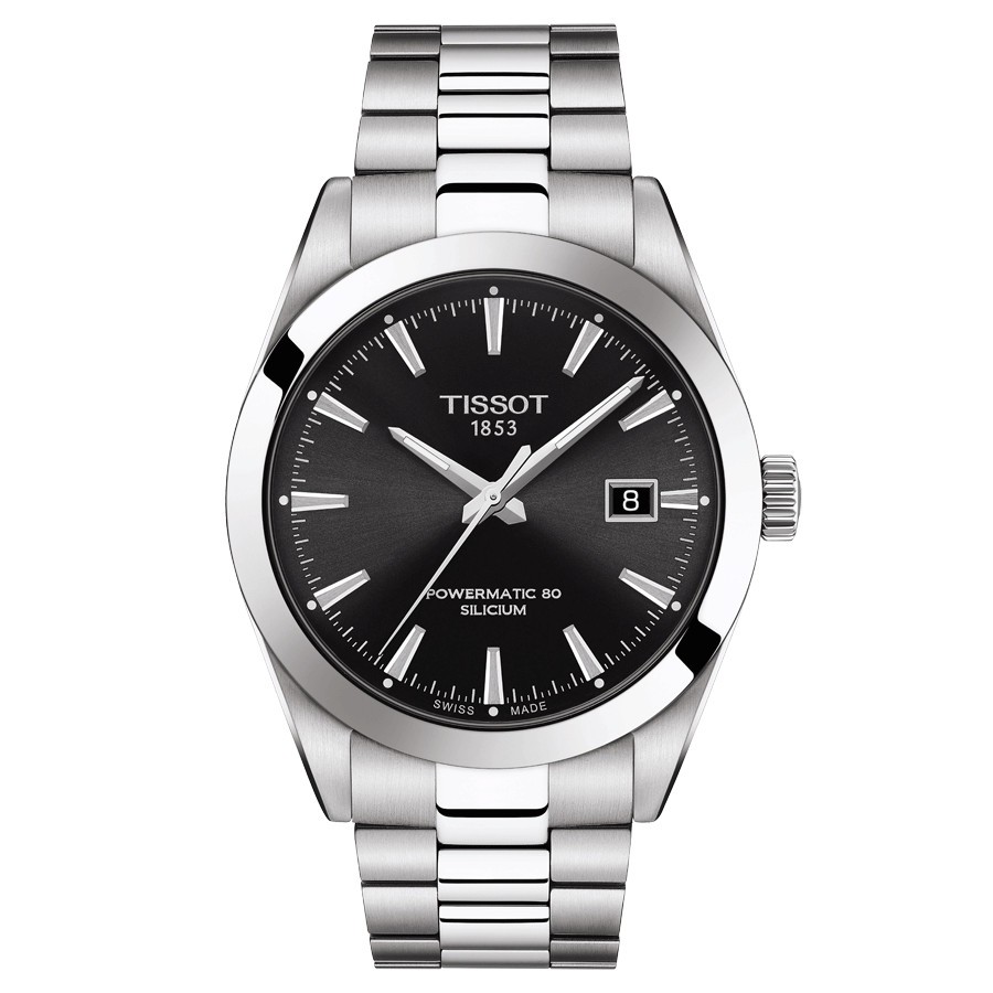 Montre Tissot T-Classic Gentleman Powermatic 80 Silicium cadran noir bracelet acier 40 mm