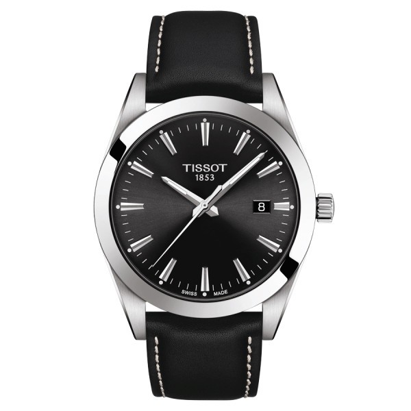 Montre Tissot T-Classic Gentleman quartz cadran noir bracelet cuir 40 mm T127.410.16.051.00