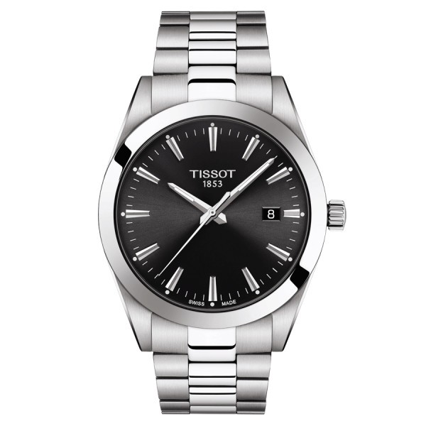 Montre Tissot T-Classic Gentleman quartz cadran noir bracelet acier 40 mm T127.410.11.051.00