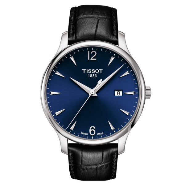 Montre Tissot T-Classic Tradition quartz cadran bleu bracelet cuir noir 42 mm T063.610.16.047.00