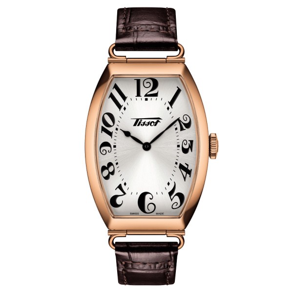 Montre Tissot Heritage Porto quartz PVD or rose cadran argent bracelet cuir brun 31x42 mm