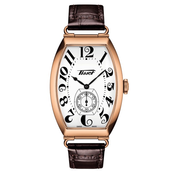 Montre Tissot Heritage Porto mécanique manuel PVD or rose cadran argent bracelet cuir brun 31x42 mm