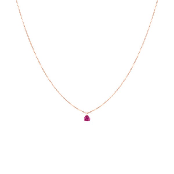 Collier La Brune et La Blonde Confetti en or rose et rubis taille cœur 0,50 carat