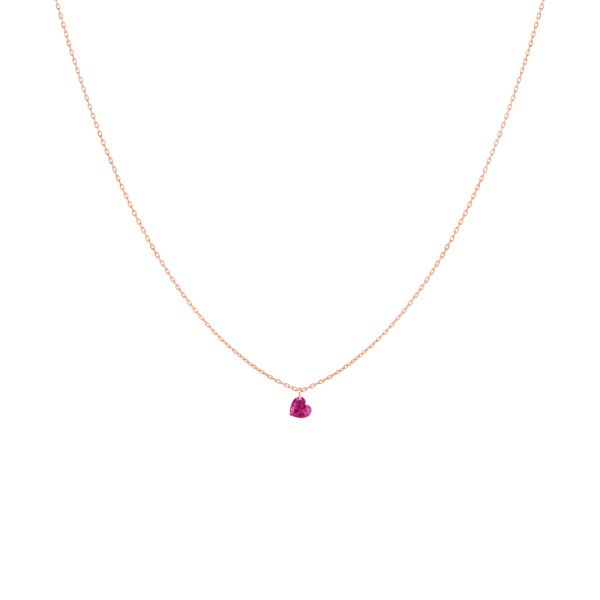 Collier La Brune et La Blonde Confetti en or rose et rubis taille cœur 0,30 carat