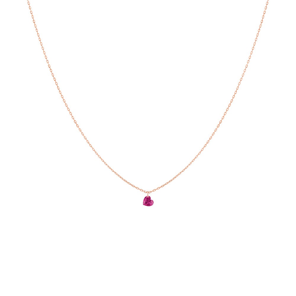 Collier La Brune et La Blonde Confetti en or rose et rubis taille cœur 0,30 carat