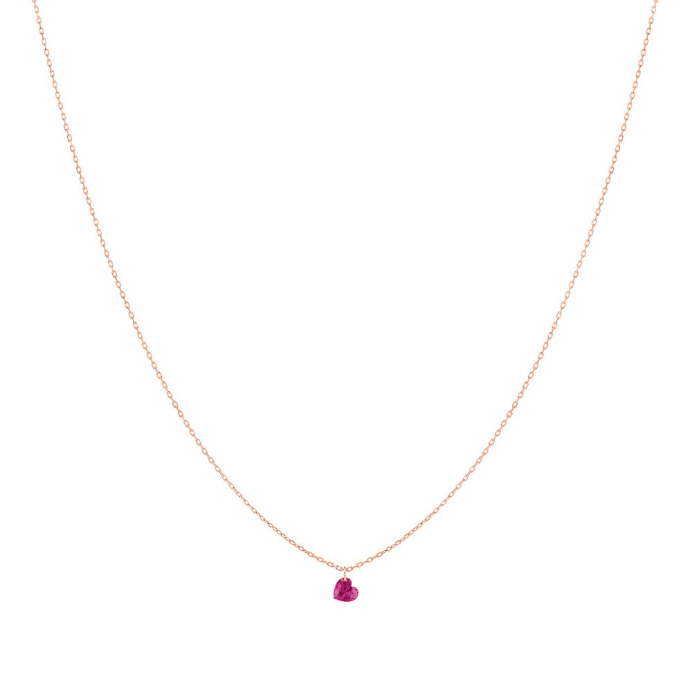 Collier La Brune et La Blonde Confetti en or rose et rubis taille cœur 0,30 carat