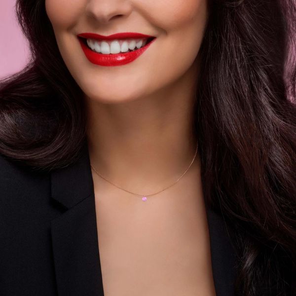 Collier La Brune et La Blonde Confetti en or rose et saphir rose taille brillant 0,50 carat