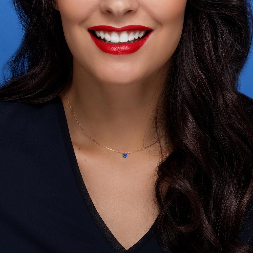 Collier La Brune et La Blonde Confetti en or blanc et saphir bleu taille brillant 0,30 carat