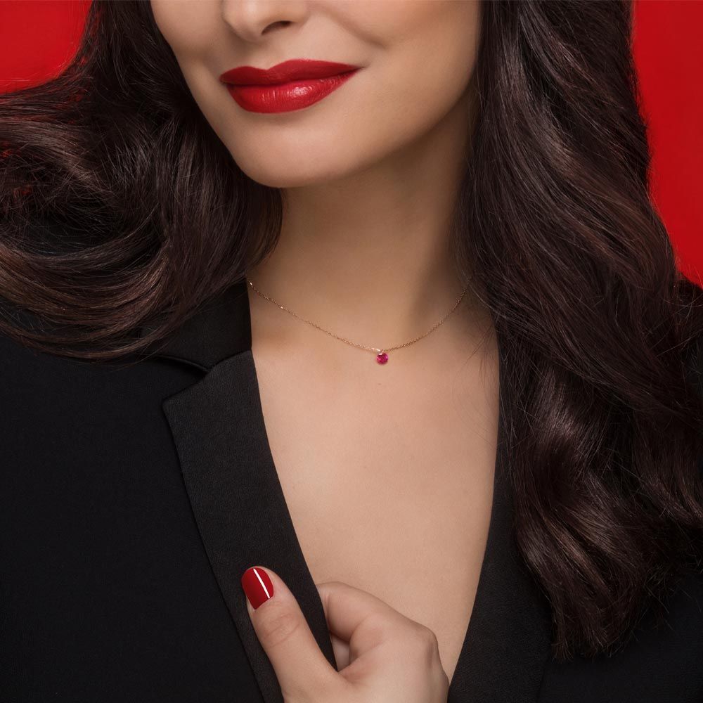 Collier La Brune et La Blonde Confetti en or rose et rubis taille brillant 0,30 carat