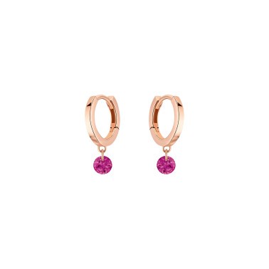 Mini créoles La Brune et La Blonde Confetti en or rose et 2 rubis 0,30 carat