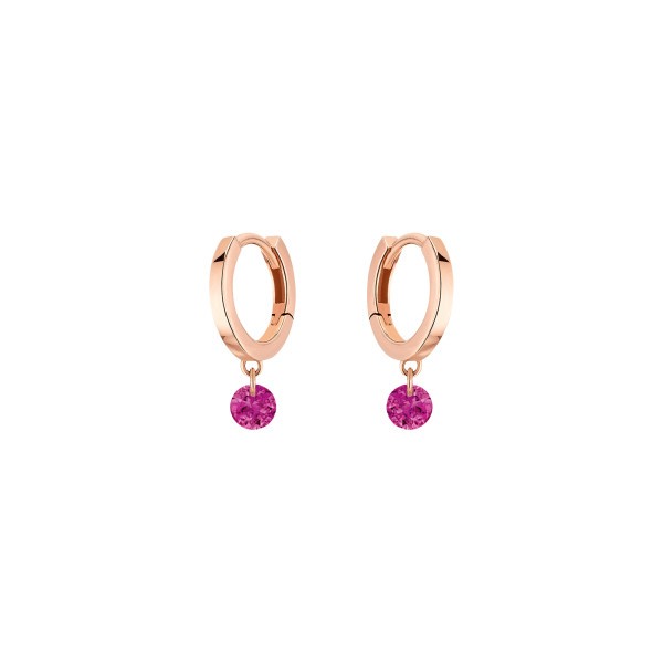 Mini créoles La Brune et La Blonde Confetti en or rose et 2 rubis 0,30 carat