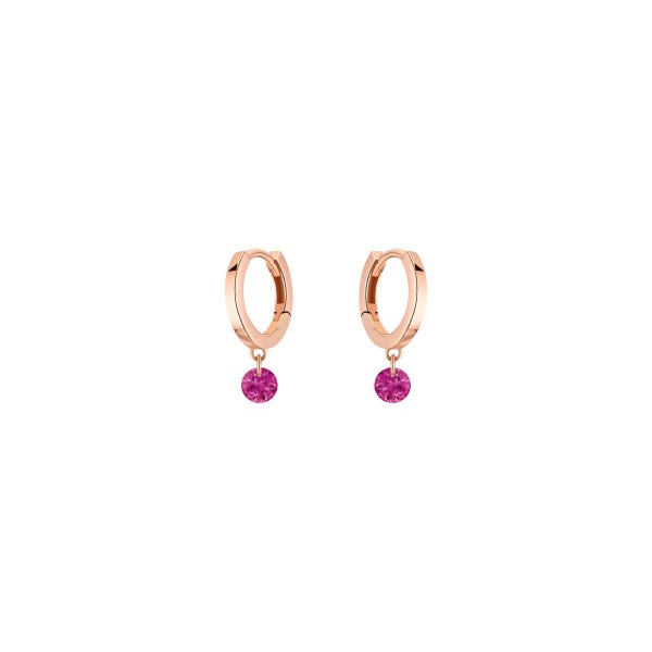 Mini créoles La Brune et La Blonde Confetti en or rose et 2 rubis 0,30 carat