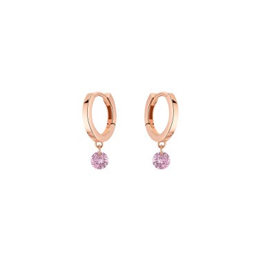 Mini créoles La Brune et La Blonde Confetti en or rose et 2 saphirs rose 0,25 carat