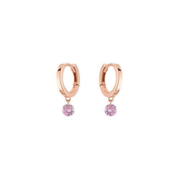 Mini créoles La Brune et La Blonde Confetti en or rose et 2 saphirs rose 0,25 carat