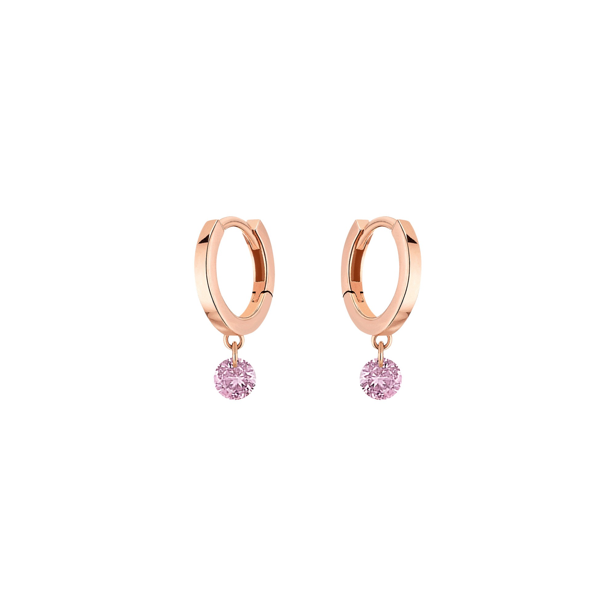 Mini créoles La Brune et La Blonde Confetti en or rose et 2 saphirs rose 0,25 carat