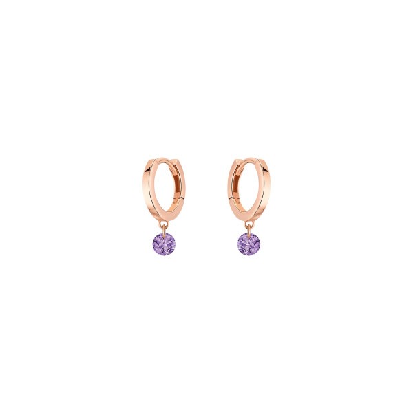 Mini créoles La Brune et La Blonde Confetti en or rose et 2 améthystes 0,20 carat