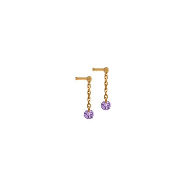 Mini pendants d'Oreilles La Brune et La Blonde Confetti en or rose et 2 améthystes 0,20 carat