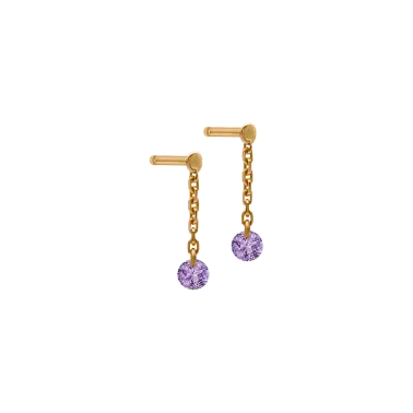 Mini pendants d'Oreilles La Brune et La Blonde Confetti en or rose et 2 améthystes 0,20 carat